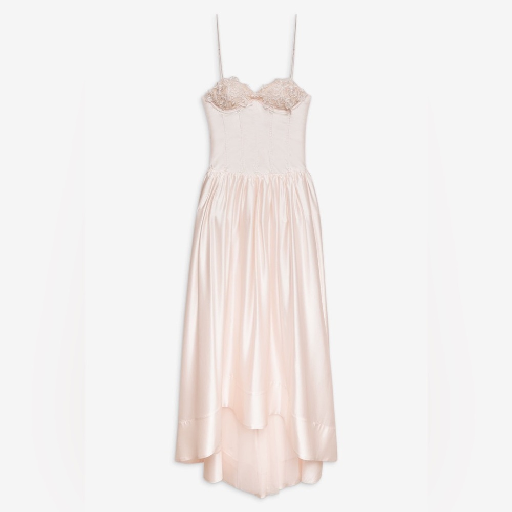 For Love And Lemons Anthropologie Silk Romantic Pink Maxi Nara Gown Size XL NWT